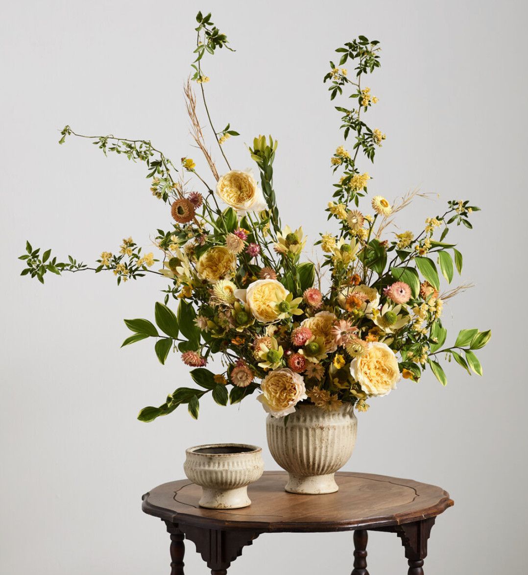 TAN CERAMIC CADMUS URN AND COMPOTE