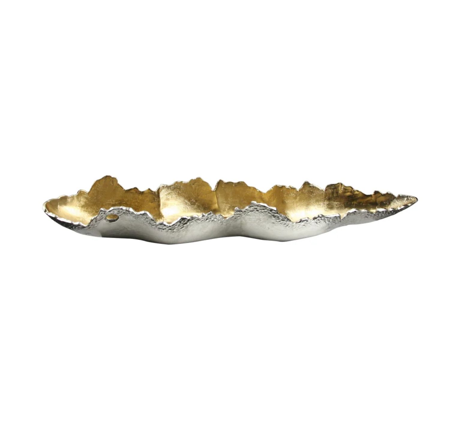 5"H X 8.25" X 35"L Gold with Silver Elongated Boat-Shaped Centerpiece with Uneven Rim