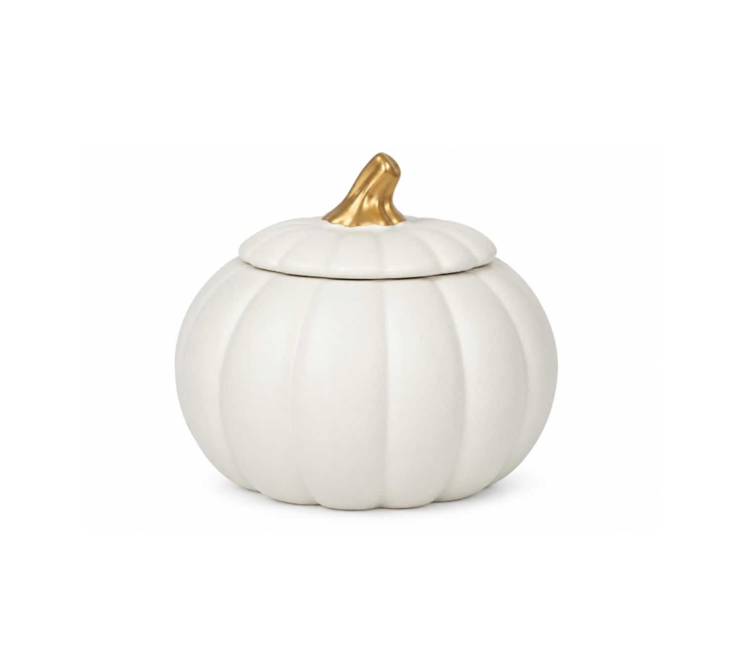 4”H X 6”D (4 OPEN) MATTE WHITE CERAMIC PUMPKIN VASE WITH LID