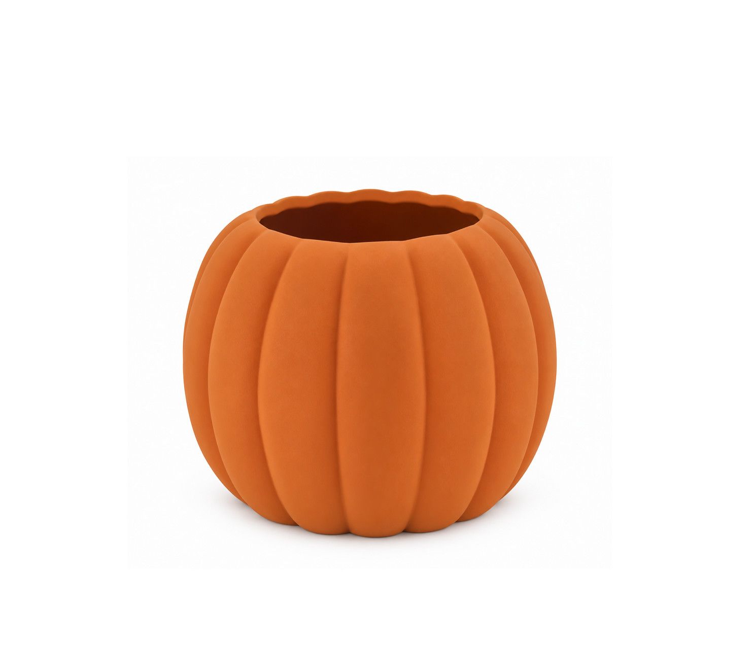 MATTE CERAMIC RIBBED PUMPKIN VASE/POTS, Size: 3.5”H X 5”D (3” OPEN)  ORANGE sku T9180S (12PK)