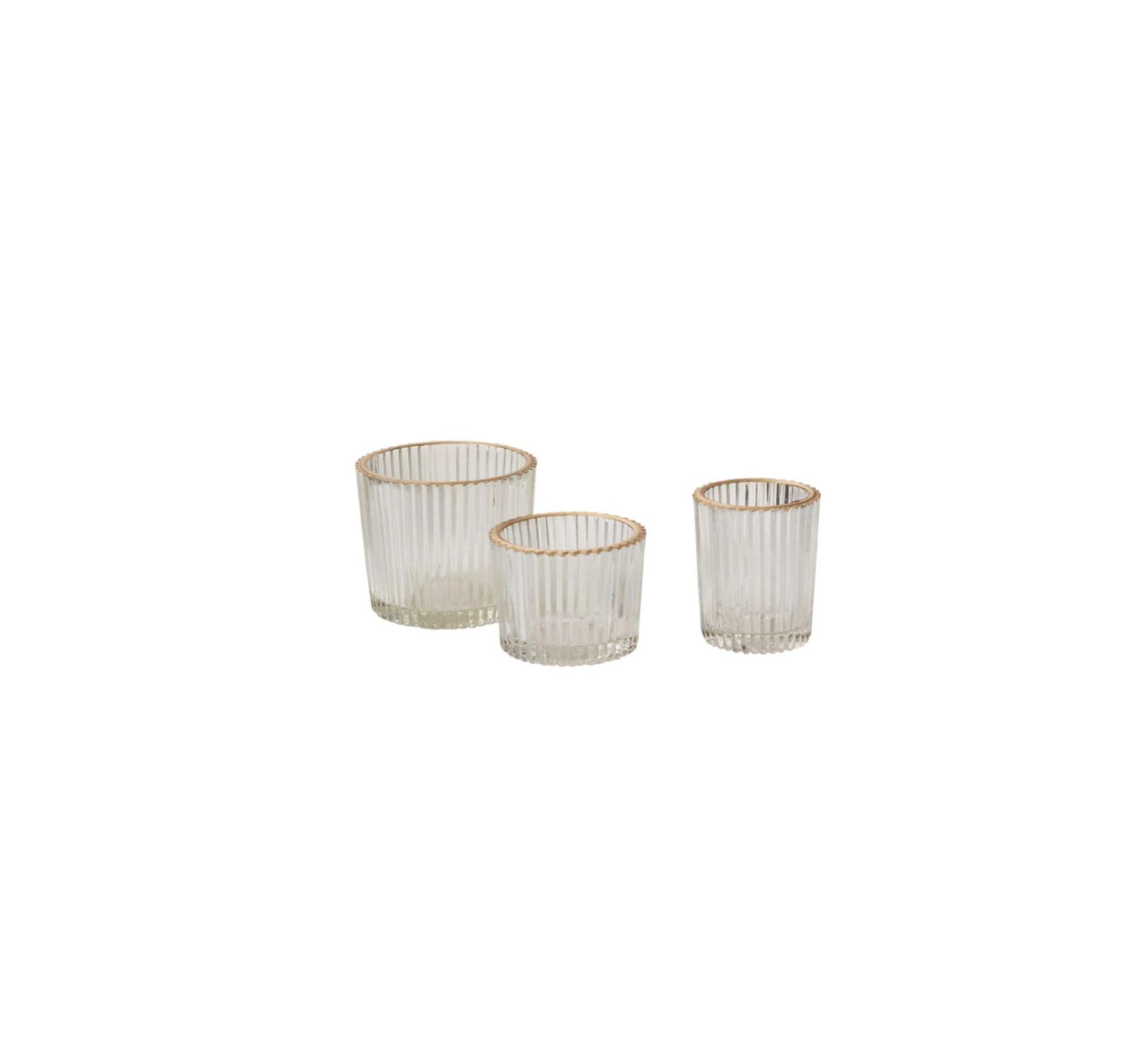 CLEAR GLASS FLUTED RITZY VOTIVE WITH GOLD LIP