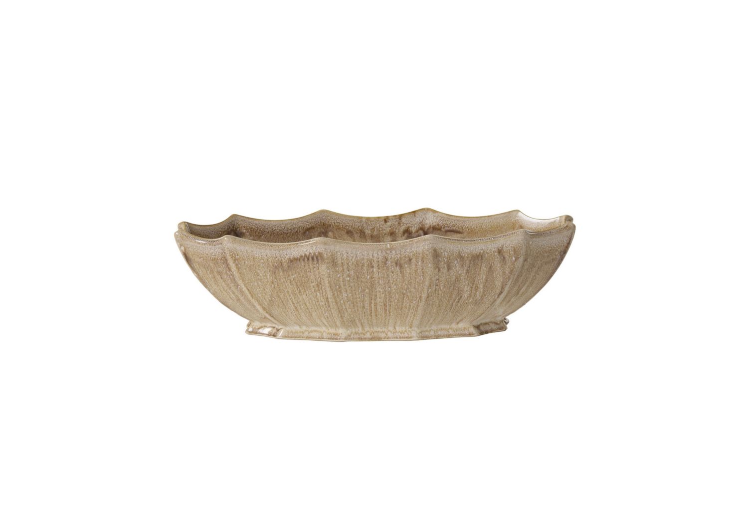 4.75"H X 5" X 16.5"L TAN CERAMIC INGRID TROUGH BOAT