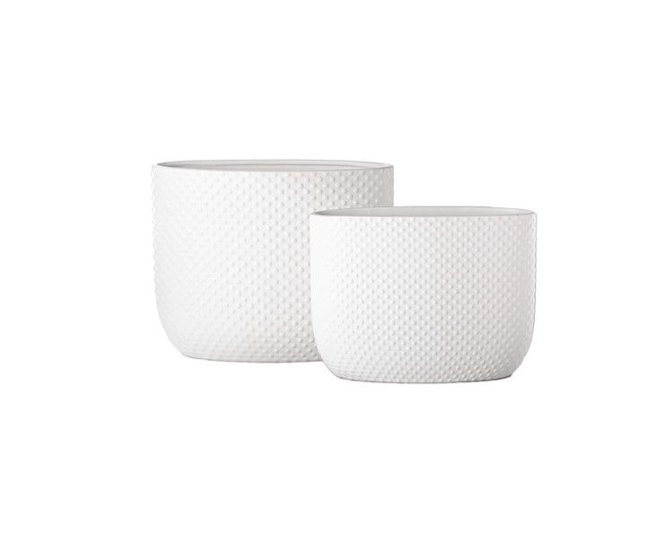 MATTE WHITE CERAMIC OVAL DOTTED VASE, Size: 9.25"H X 5" X 12.5"L sku 15322SM