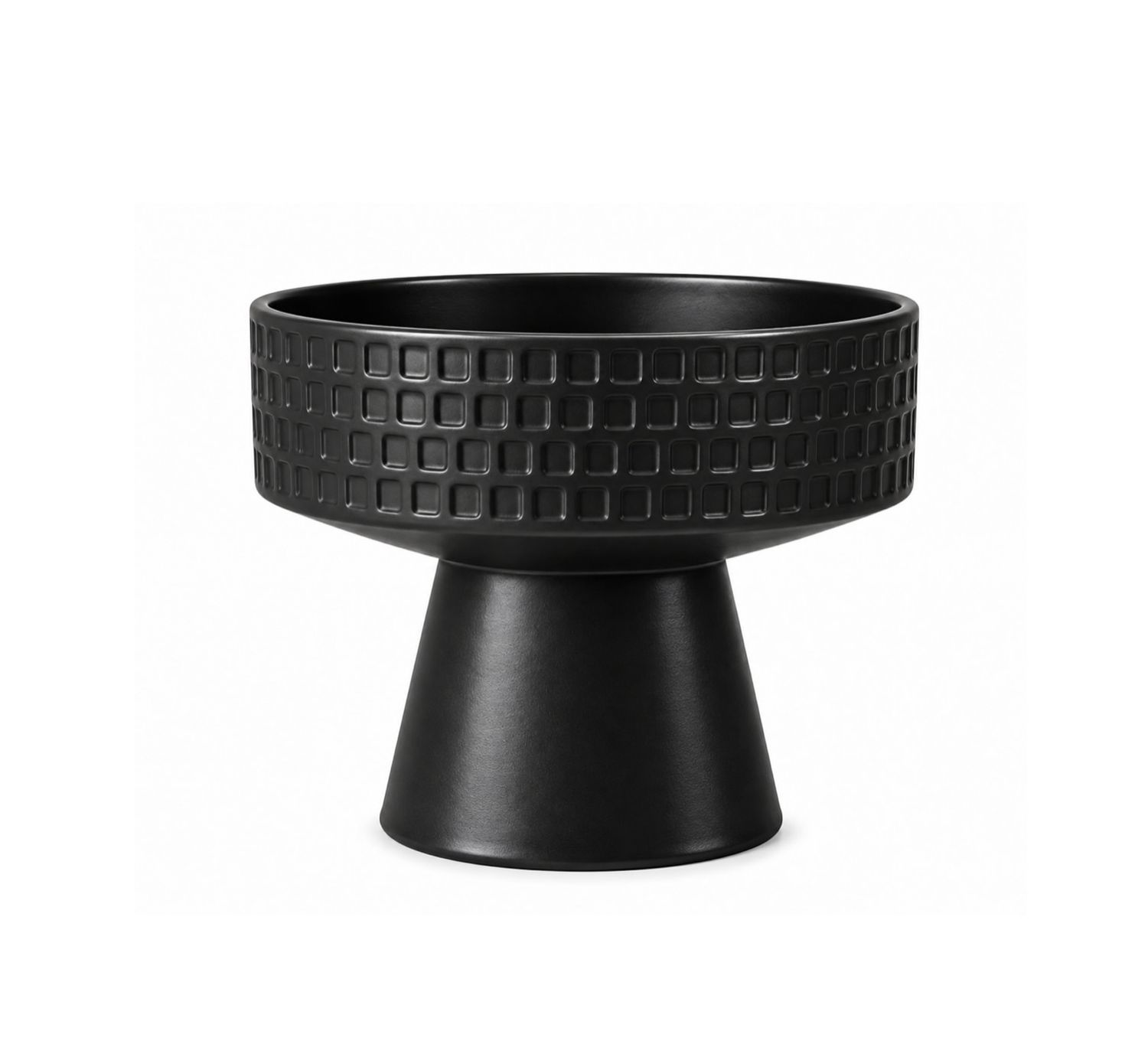 5”H X 6.25” CERAMIC KAIA TEXTURED COMPOTE VASE, Color: BLACK sku QWC50105BK (PK24)