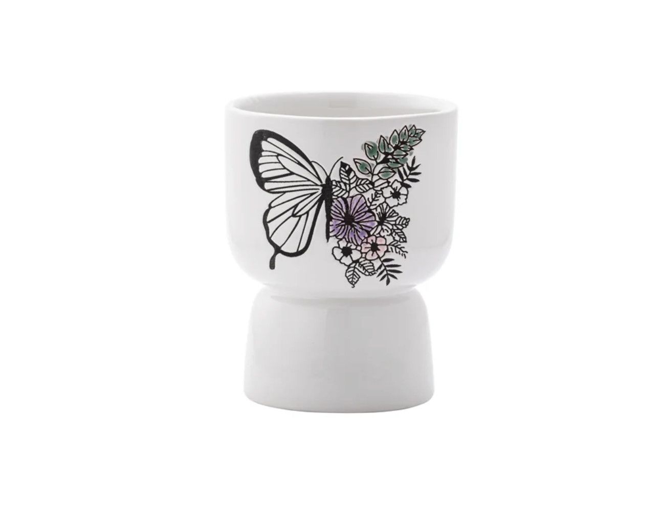5"H X 3.75" FLORAL BUTTERFLY PEDESTAL PLANTER