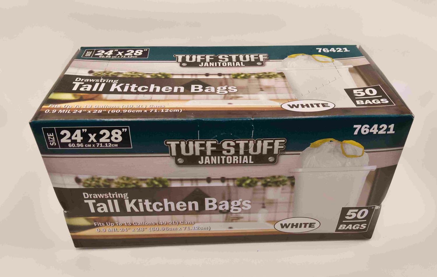 Tall Kitchen Bag with Drawstring White 0.9 Mil 13 Gal. (24"x28") 50 CT