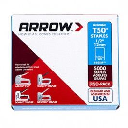 ARROW FASTENER 508IP T50 1/2" PRO PACK HEAVY DUTY STAPLES - 5000 PK FITS HT50