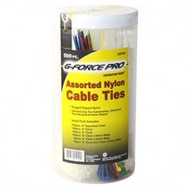 G-FORCE 25242 500 PC ASSORTED NYLON CABLE TIES CANISTER