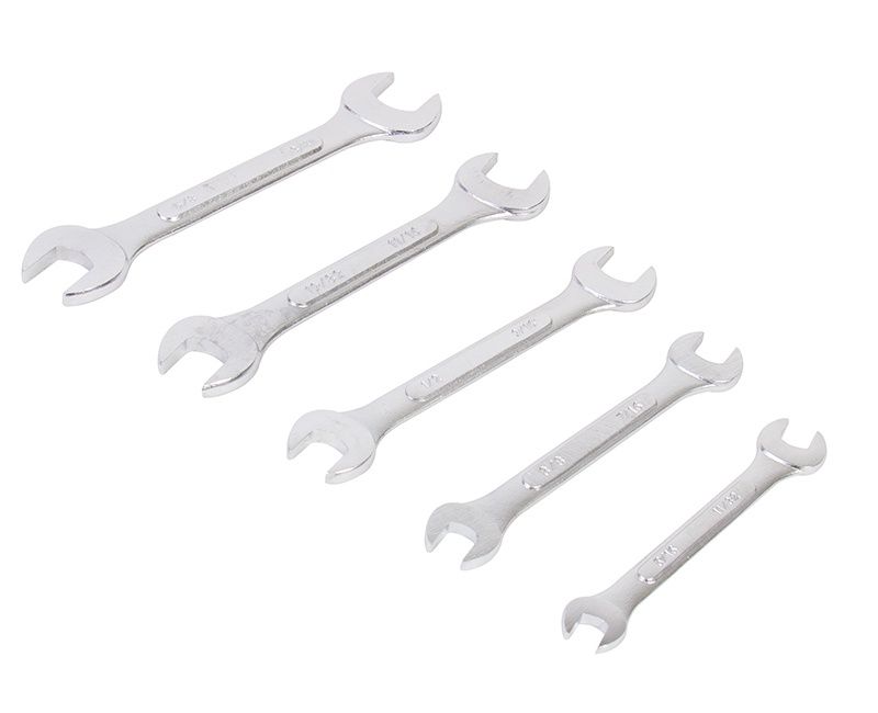 5 PC. OPEN END WRENCH SET  5/16"X11/32", 3/8"X7/16',  1/2"X9/16", 19/32"X11/16",  5/8"X3/4" CARDED