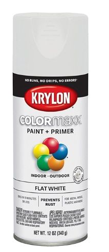 KRYLON K05548007 COLORMAXX PAINT + PRIMER FLAT WHITE 12 OZ INDOOR - OUTDOOR