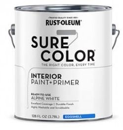 Rust-Oleum Sure Color  Interior Wall Paint, Eggshell, Alpine White, 1 gal, Can,