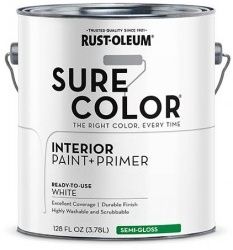 Rust-Oleum Sure Color Interior Wall Paint, Semi-Gloss, White, 1 gal, Can
