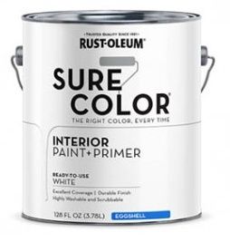 Rust-Oleum  Sure Color Series Wall Paint, Eggshell, White, 1 gal Can