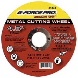 G-FORCE 44334 PREMIUM THIN METAL CUT-OFF BLADE 4-1/2" X .040" X 7/8" TYPE 1