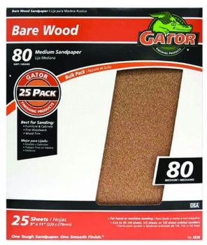 Medium Grit Bare Wood Sandpaper 9"x11" - 80 Grit