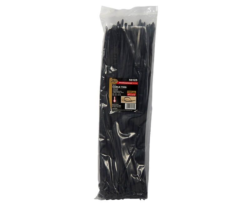 14" X 3/16" NYLON CABLE TIE BLACK COLOR UV RESISTANT 60 LB. STRENGTH 100 PK. PER POLYBAG