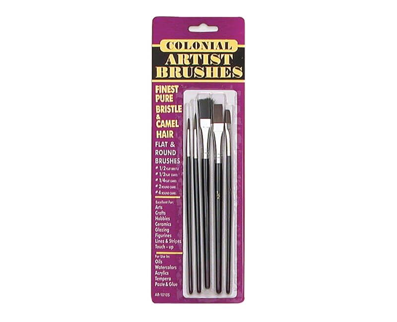 5 PC. BRISTLE &amp; CAMEL HAIR ARTIST BRUSHES CARDED