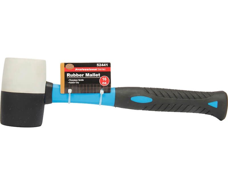 16 OZ. RUBBER MALLET BLACK/WHITE HEAD FIBERGLASS ERGO GRIP HANDLE