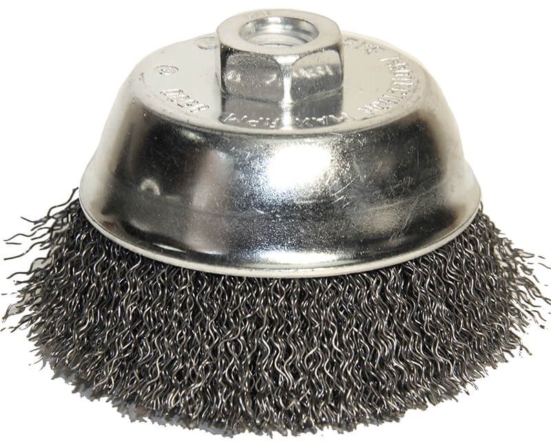 Cup Brush, Crimped, 2-3/4 in x .014 x M10 x 1.25 Arbor