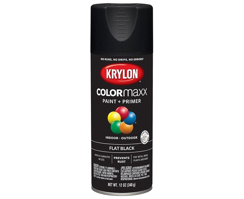 KRYLON K05546007 COLORMAXX PAINT + PRIMER FLAT BLACK 12 OZ INDOOR - OUTDOOR
