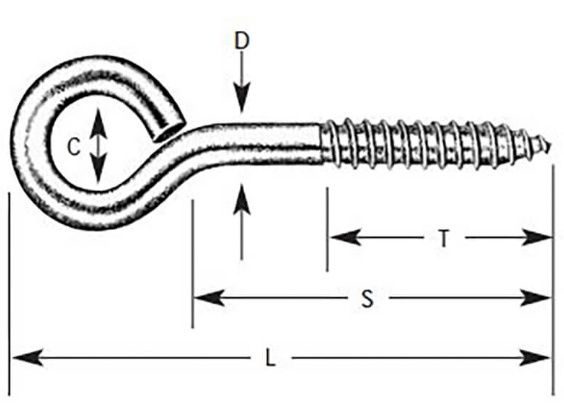 EYE BOLT LAG SCREW THREAD 7/16" X 5 1/4"