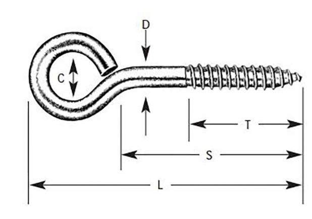 EYE BOLT LAG SCREW THREAD 3/8" X 8