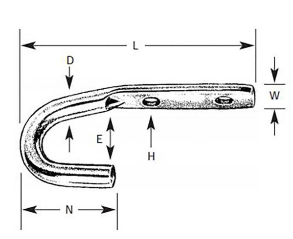 ROPE BINDING HOOK OPEN STYLE 2 1/16" OVERALL LTH