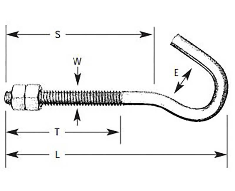 CLOTHESLINE HOOK MACHINE THREAD 4 1/4" OVERALL LTH. X 5/16"