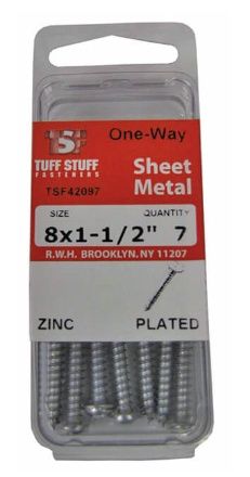 ONE-WAY SHEET METAL SCREWS ZP 8 X 1-1/2" - 7 PER CARD