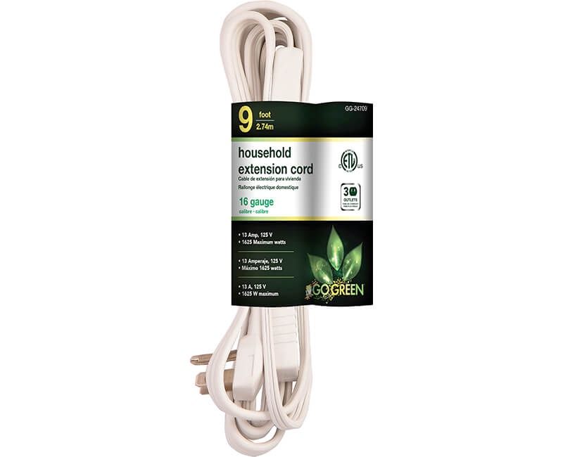 9' 16/2 Gauge Household Extension Cord - White