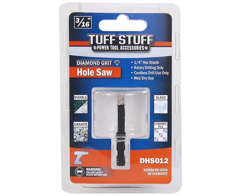 DIAMOND GRIT HOLESAW 3/16" DRY/WET CUT 1/4" HEX SHANK CARDED