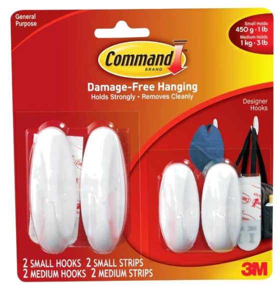 COMMAND WHITE ASSORT. (2) MEDIUM &amp; (2) SMALL HOOKS 4PK