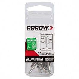ARROW FASTENER RMA1/8 1/8" MEDIUM ALUMINUM RIVET 1/4" GRIP - 20 PACK