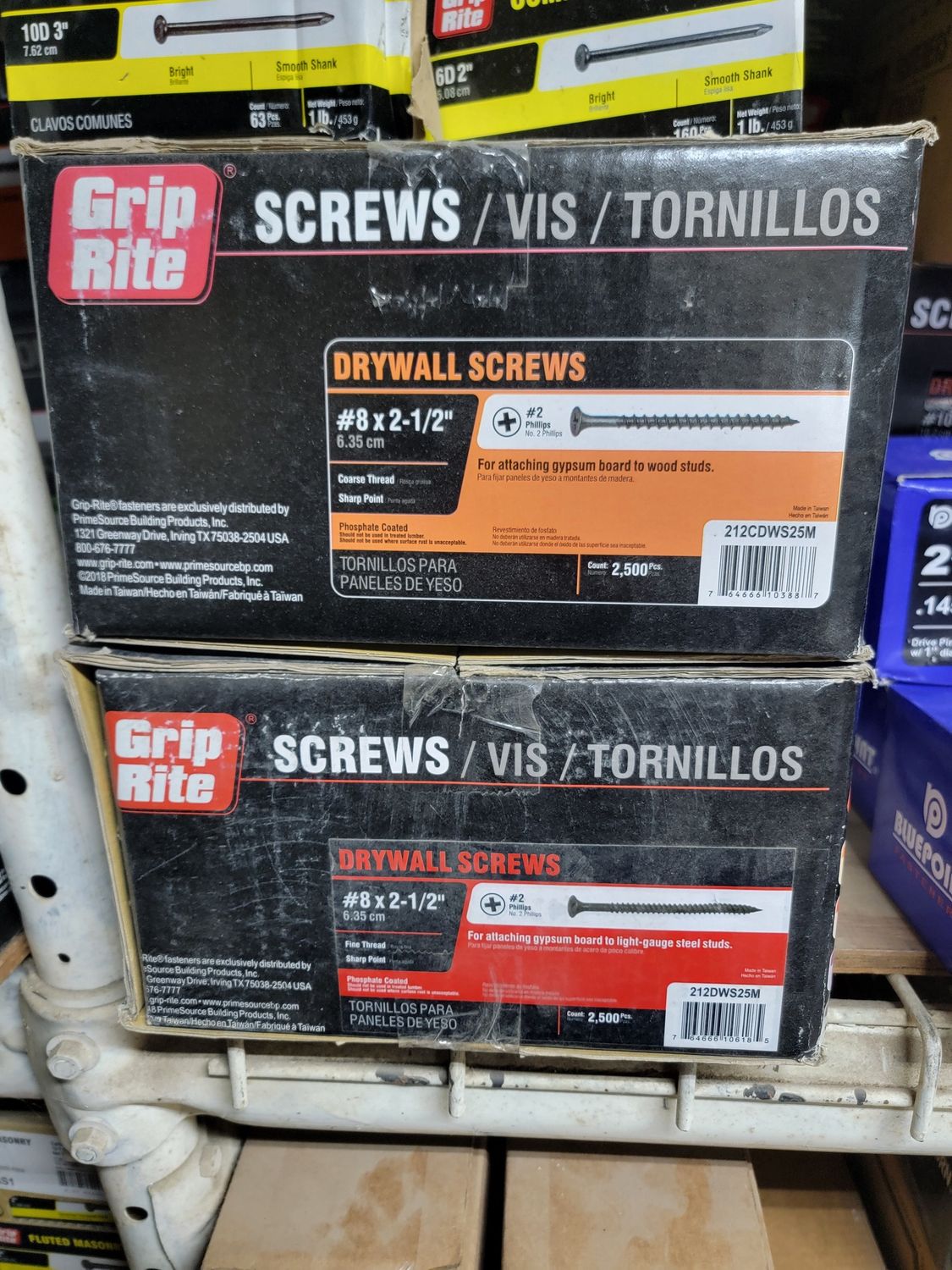 Fine Thread Drywall Screws 8x2-1/2" 2500 pcs