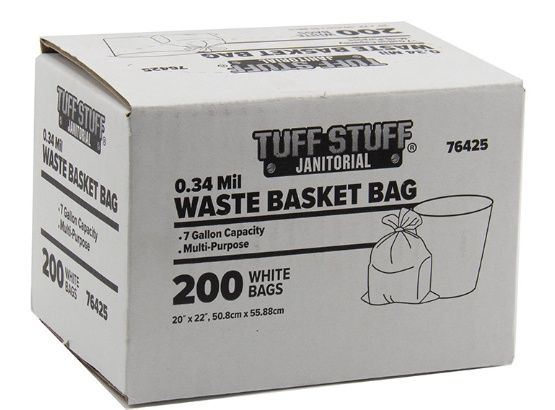Small Waste Basket Bags White 0.34 Mil 7 Gal. (20"x22") 200 CT