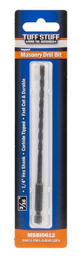 Masonary Bits 3/16" - Impact 1/4" Hex Shank Black Finish Carded