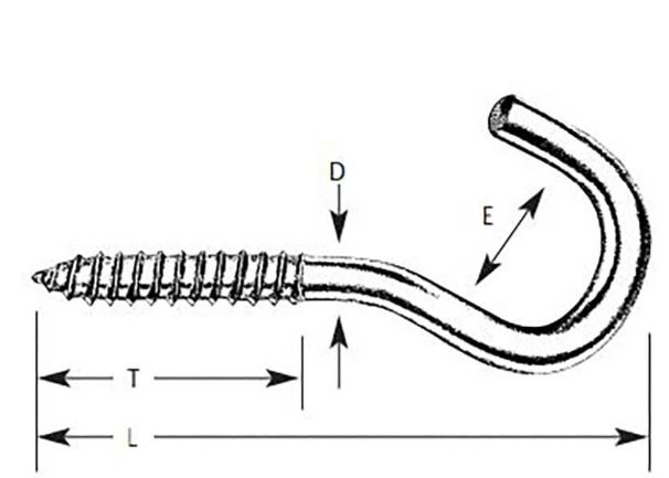 CLOTHESLINE HOOK LAG THREAD 4" OVERALL LTH. X 5/16"