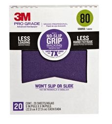 NO-SLIP GRIP WET OR DRY SANDPAPER 9" X 11" 80 GRIT