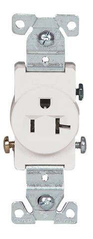 WHITE 20AMP 125V SINGLE RECEPTACLE