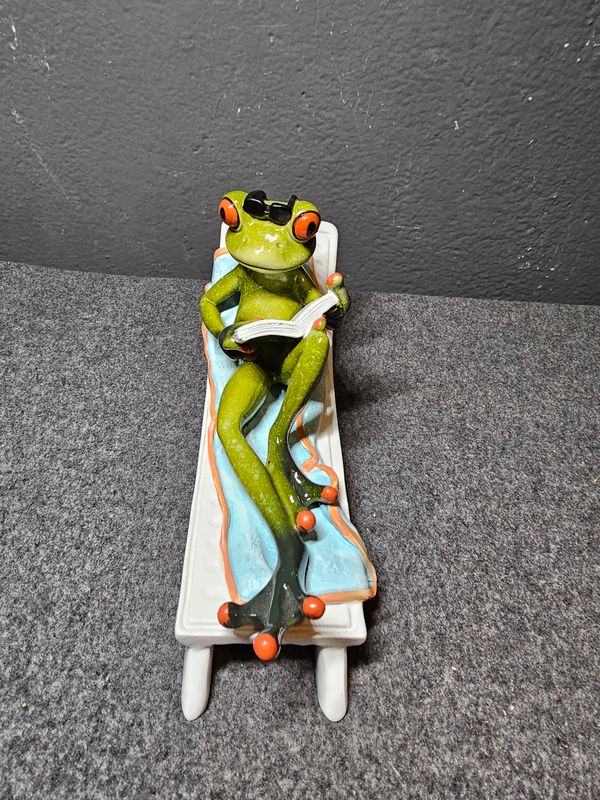 Żaba na leżaku z książką