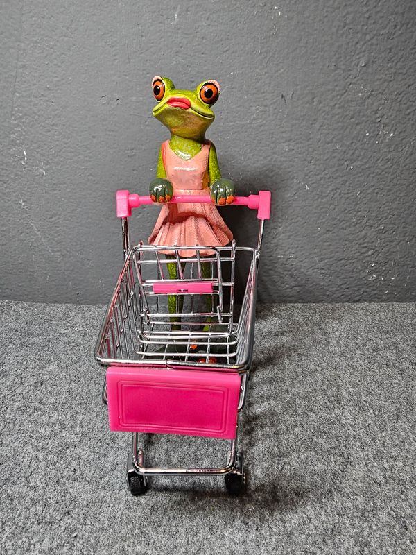 Żaba z koszem na zakupy dama