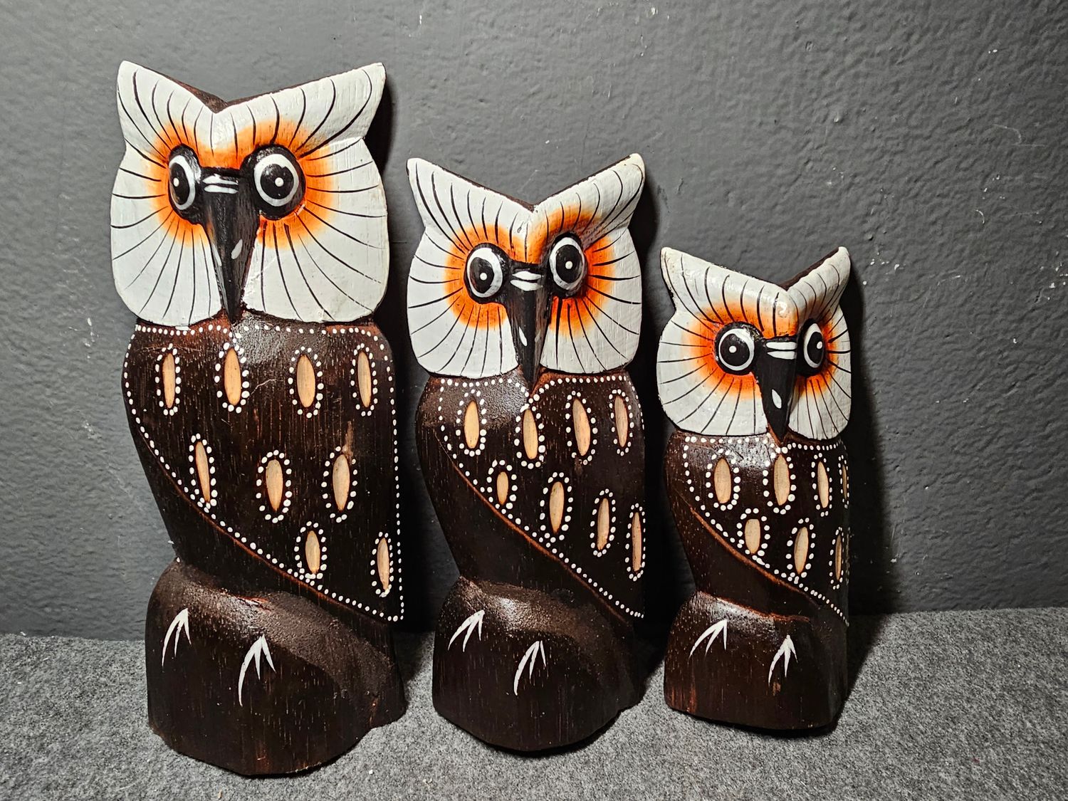 Sowa drewniana zestaw 3 sztuki