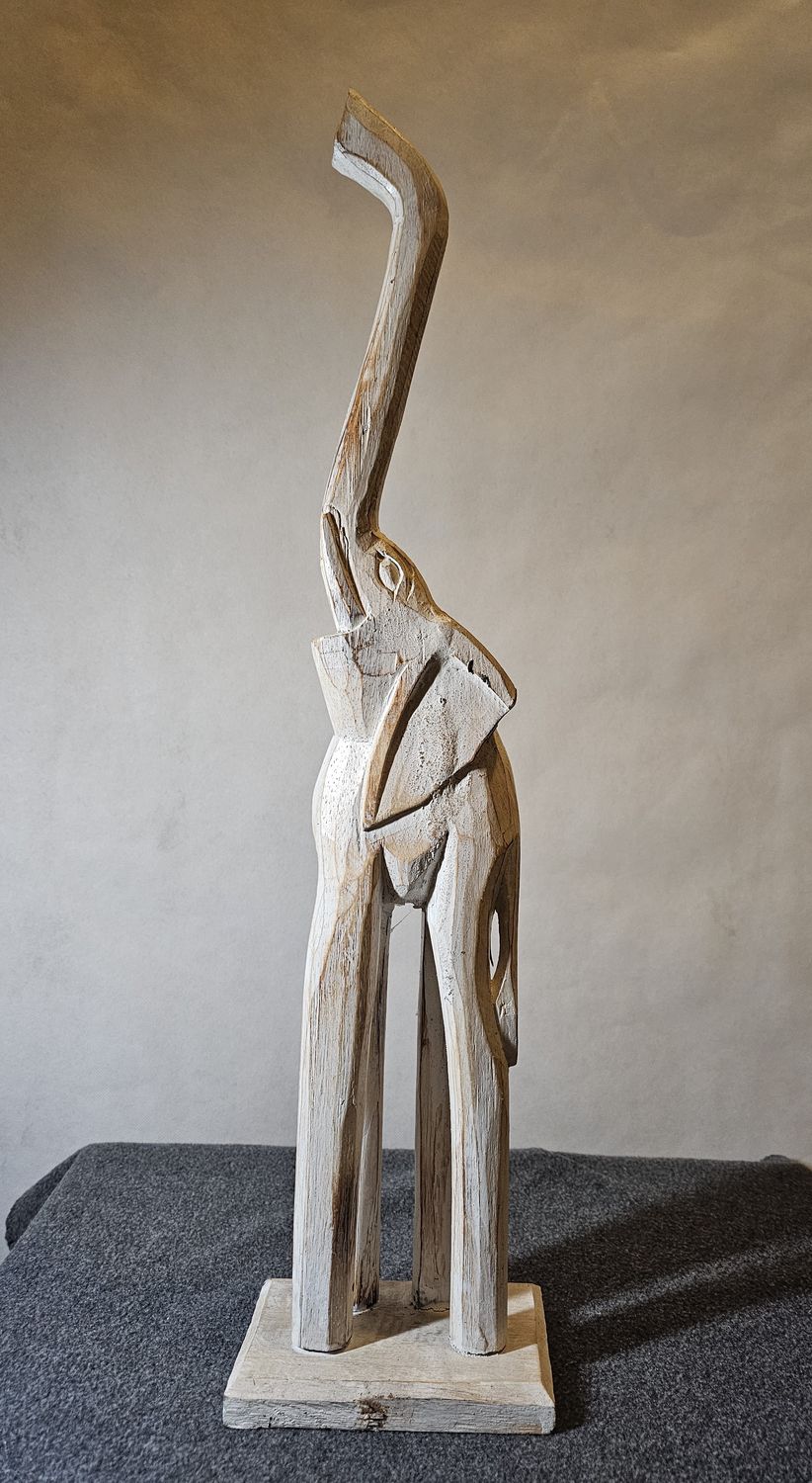 Słoń drewniany biały