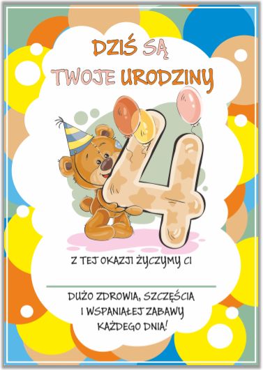 Kartka urodzinowa 4 latka mix