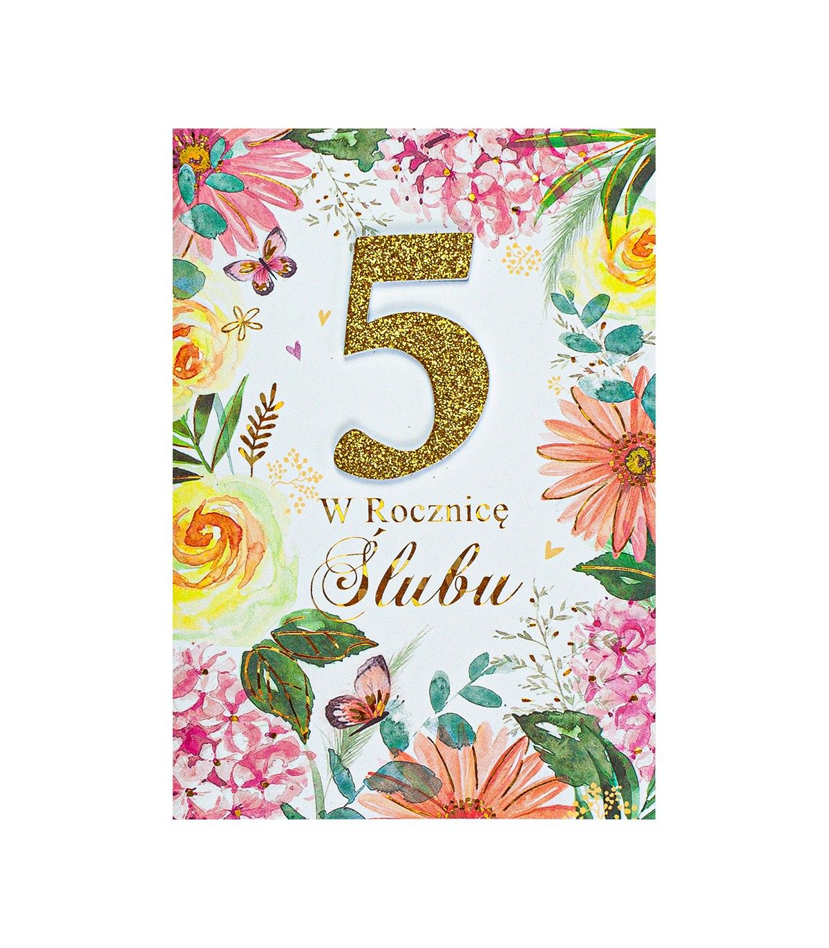 Kartka 5 rocznica ślubu mix wzorów