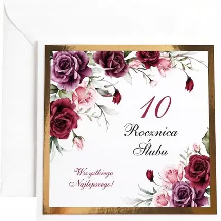 Kartka 10 rocznica ślubu mix wzorów