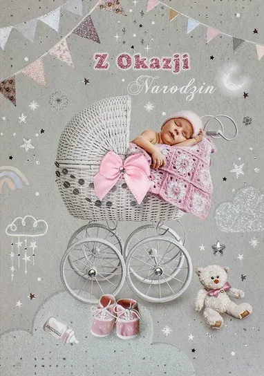 Kartka z okazji narodzin córeczki mix wzorów