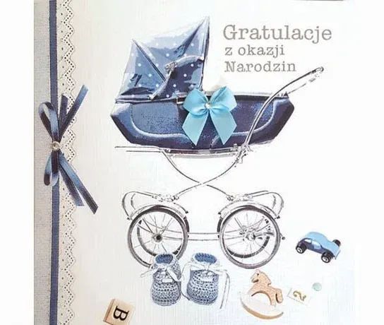 Kartka gratulacje z okazji narodzin synka mix wzorów