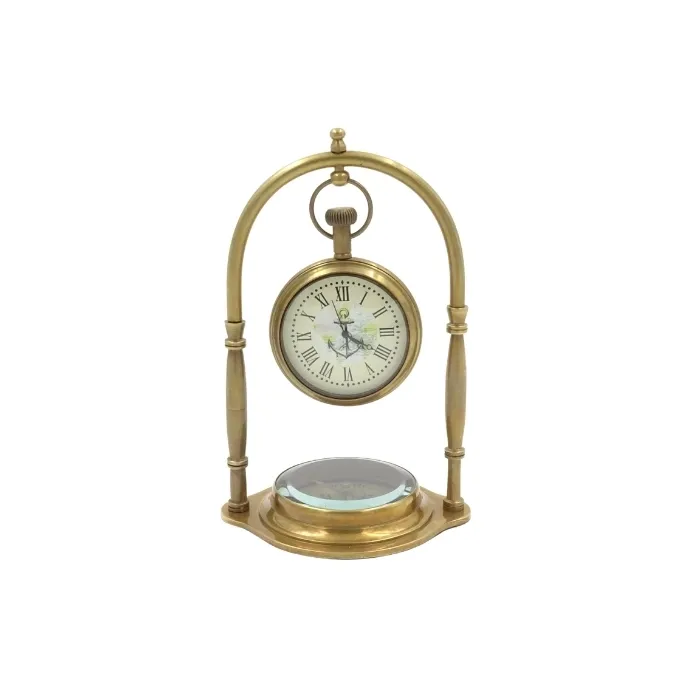 Zegar mosiężny na łuku z kompasem