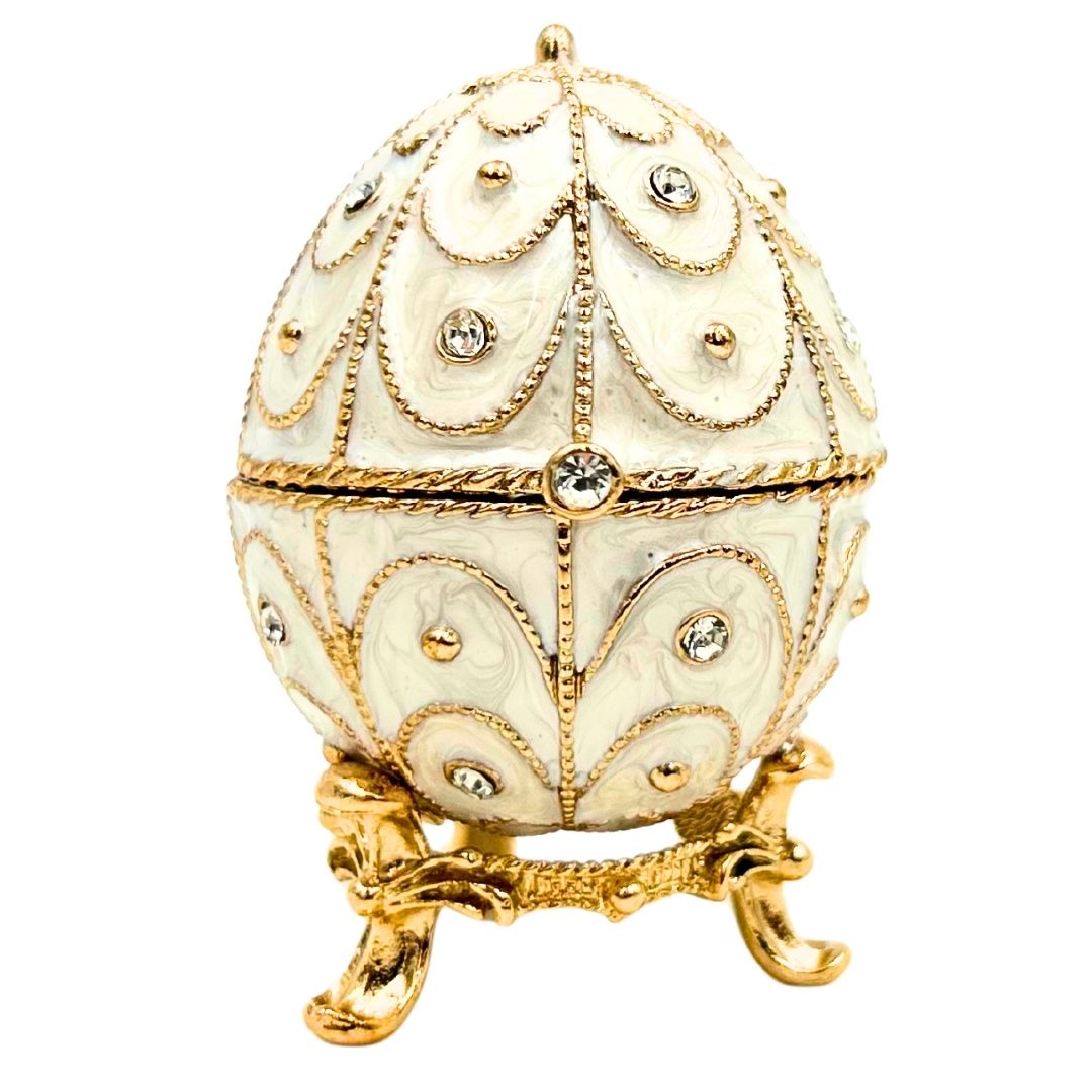 Szkatułka jajo Faberge biało złota